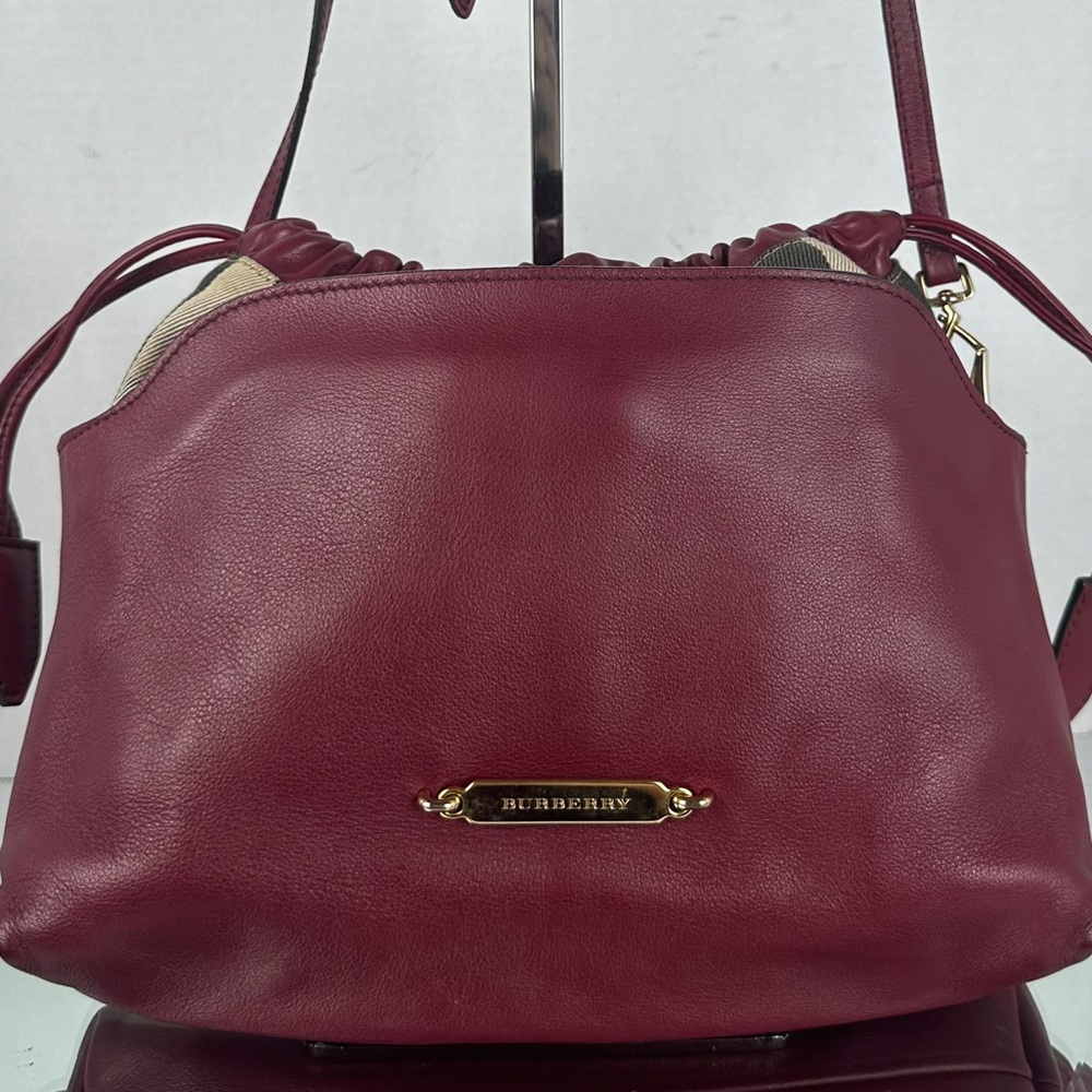 Burberry Burgundy Leather Shoulder Bag with Gold Hardware - Picture 1 of 10